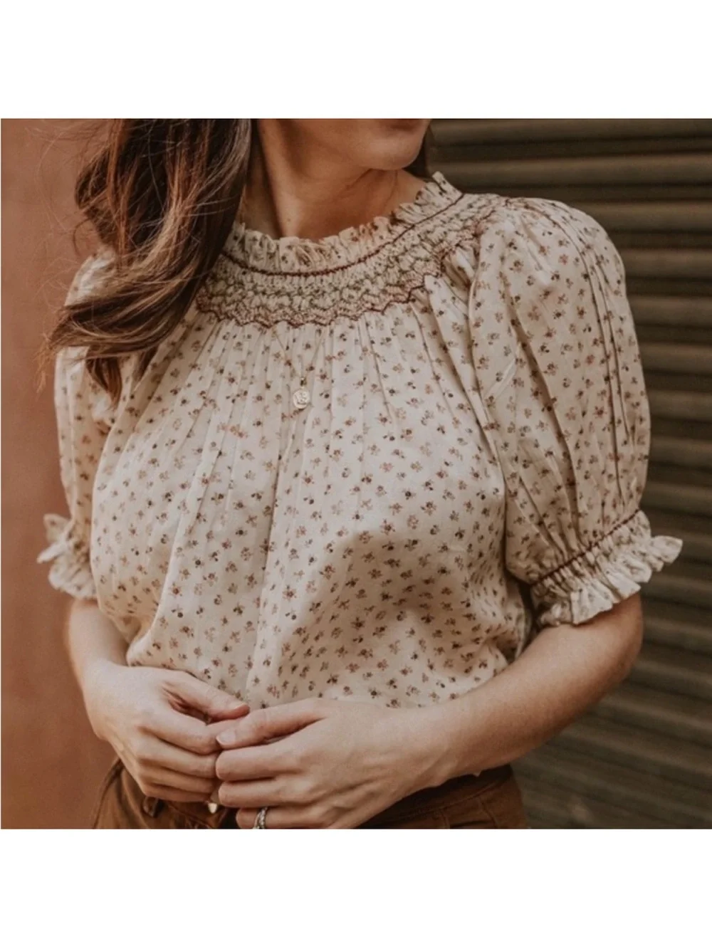 DÔEN Annalise Blouse Parc Monceau Floral Cream Medium EUC